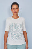 SCALON - T-shirt Malha Manga Curta Folhagem OFF White