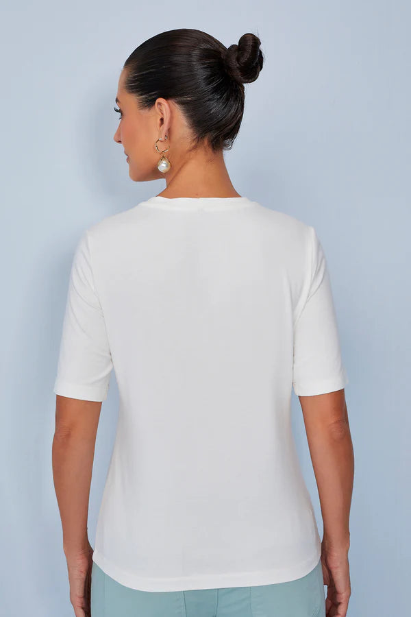 SCALON - T-shirt Malha Manga Curta Folhagem OFF White