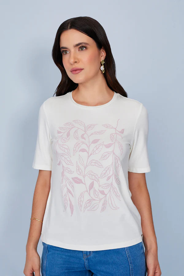 SCALON - T-shirt Malha Manga Curta Folhagem Bale OFF White