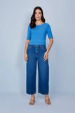 SCALON - Blusa Malha Manga Curta Denim Azul