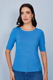 SCALON - Blusa Malha Manga Curta Denim Azul
