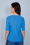 SCALON - Blusa Malha Manga Curta Denim Azul
