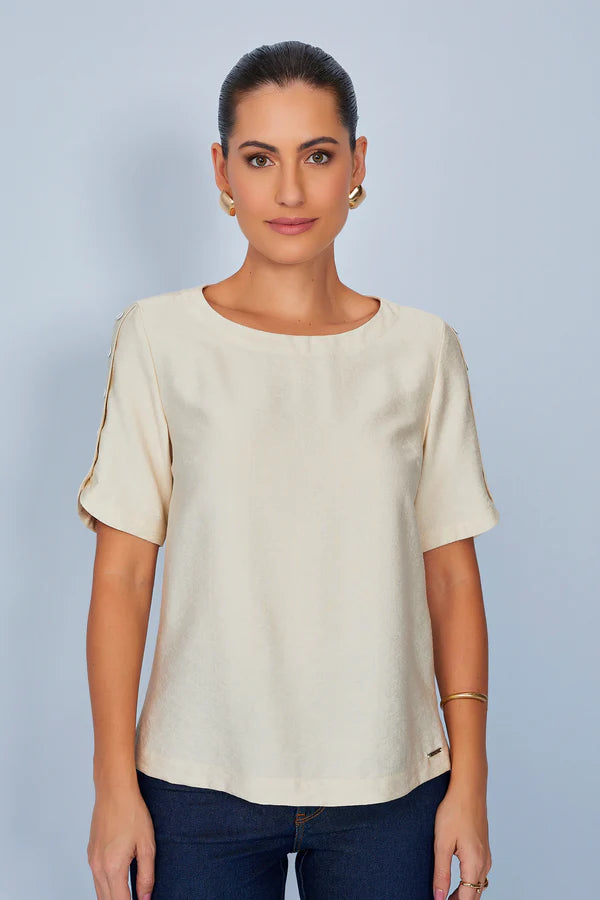 SCALON - Blusa Viscose Manga Curta Areia Bege