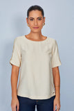 SCALON - Blusa Viscose Manga Curta Areia Bege