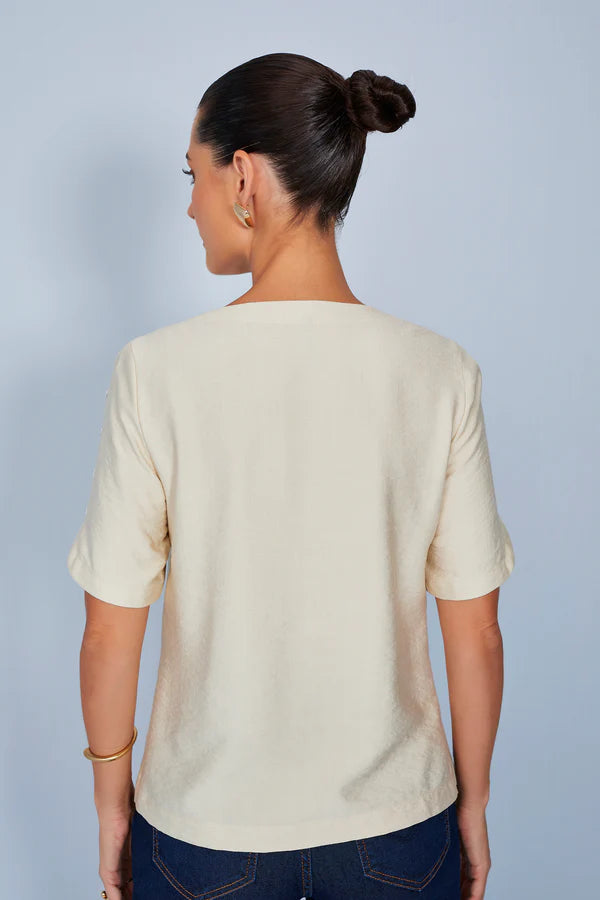 SCALON - Blusa Viscose Manga Curta Areia Bege
