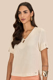 SCALON - Blusa Viscose Manga Curta Natural Bege