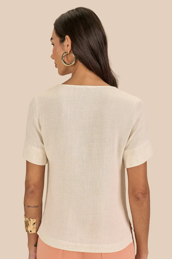 SCALON - Blusa Viscose Manga Curta Natural Bege