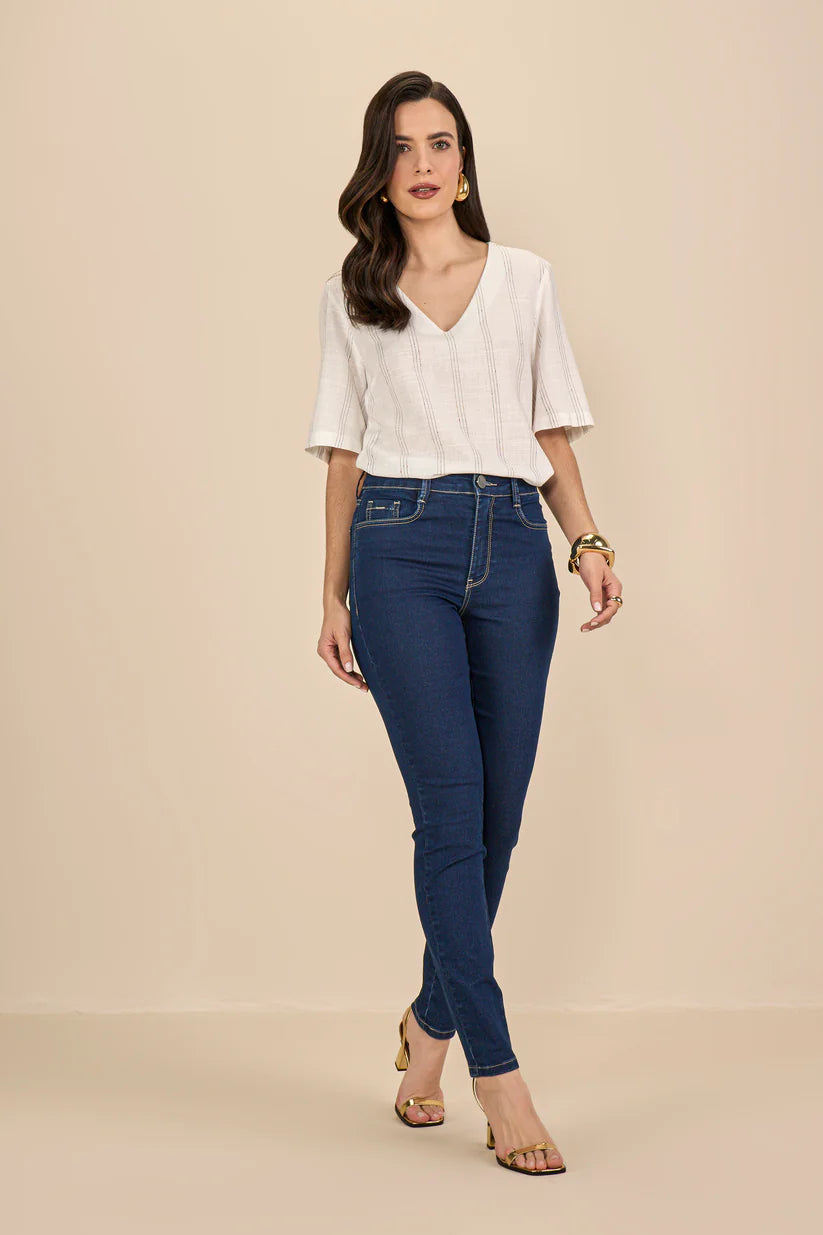 SCALON - Blusa Viscose Manga Curta Color Bege