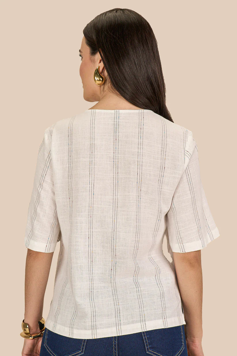 SCALON - Blusa Viscose Manga Curta Color Bege