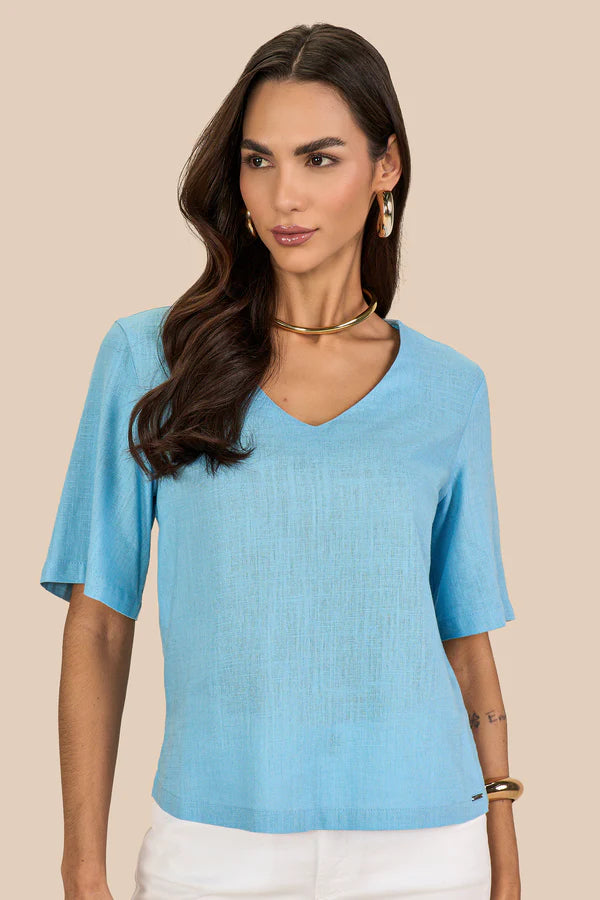 SCALON - Blusa Viscose Manga Curta Amazonita Azul