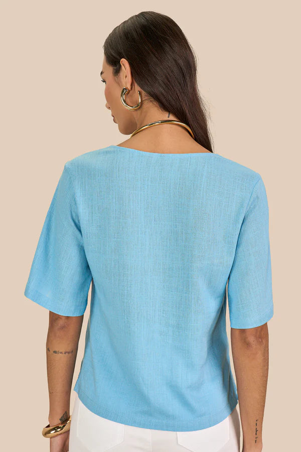 SCALON - Blusa Viscose Manga Curta Amazonita Azul