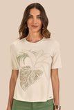 SCALON - T-shirt Malha Manga Curta Folhagem Camurça Estampado