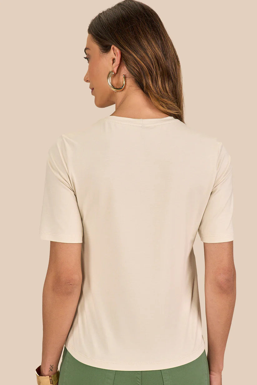 SCALON - T-shirt Malha Manga Curta Folhagem Camurça Estampado