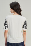 SCALON - T-shirt Malha Manga Curta Folhas Preto Estampado