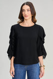 SCALON - Blusa Viscose Manga Babados 3/4 Preto