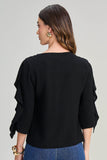 SCALON - Blusa Viscose Manga Babados 3/4 Preto