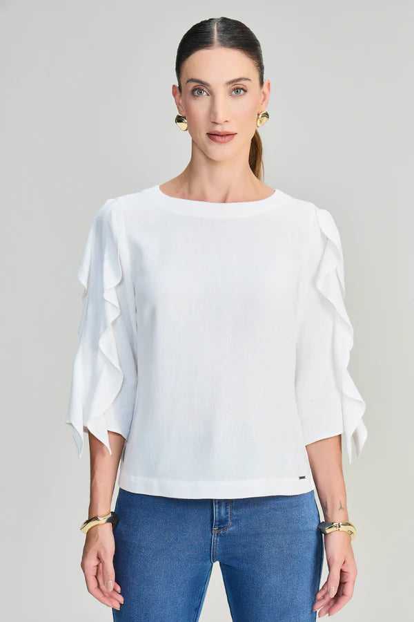 SCALON - Blusa Viscose Manga 3/4 OFF White