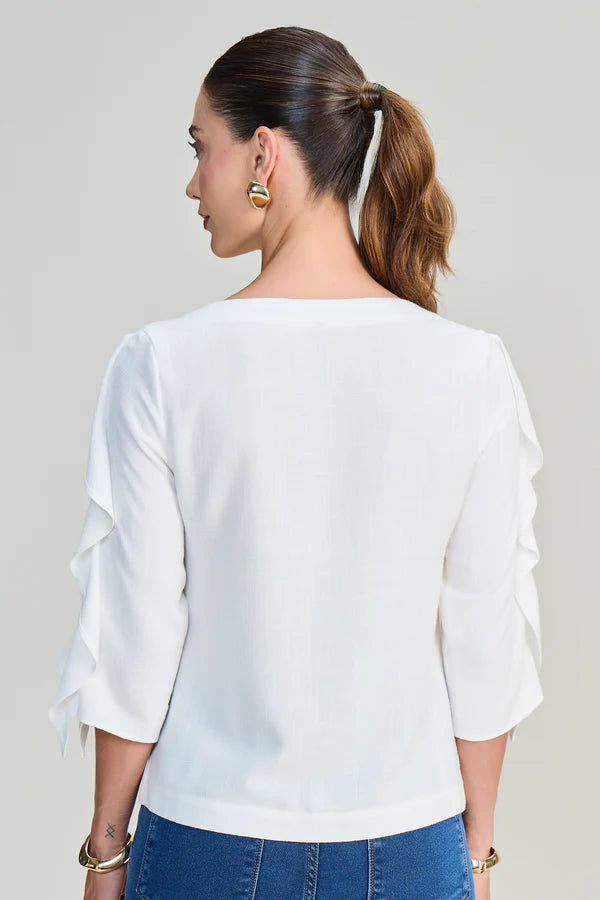 SCALON - Blusa Viscose Manga 3/4 OFF White