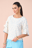 SCALON - Blusa Viscose Manga 3/4 Poa Azul