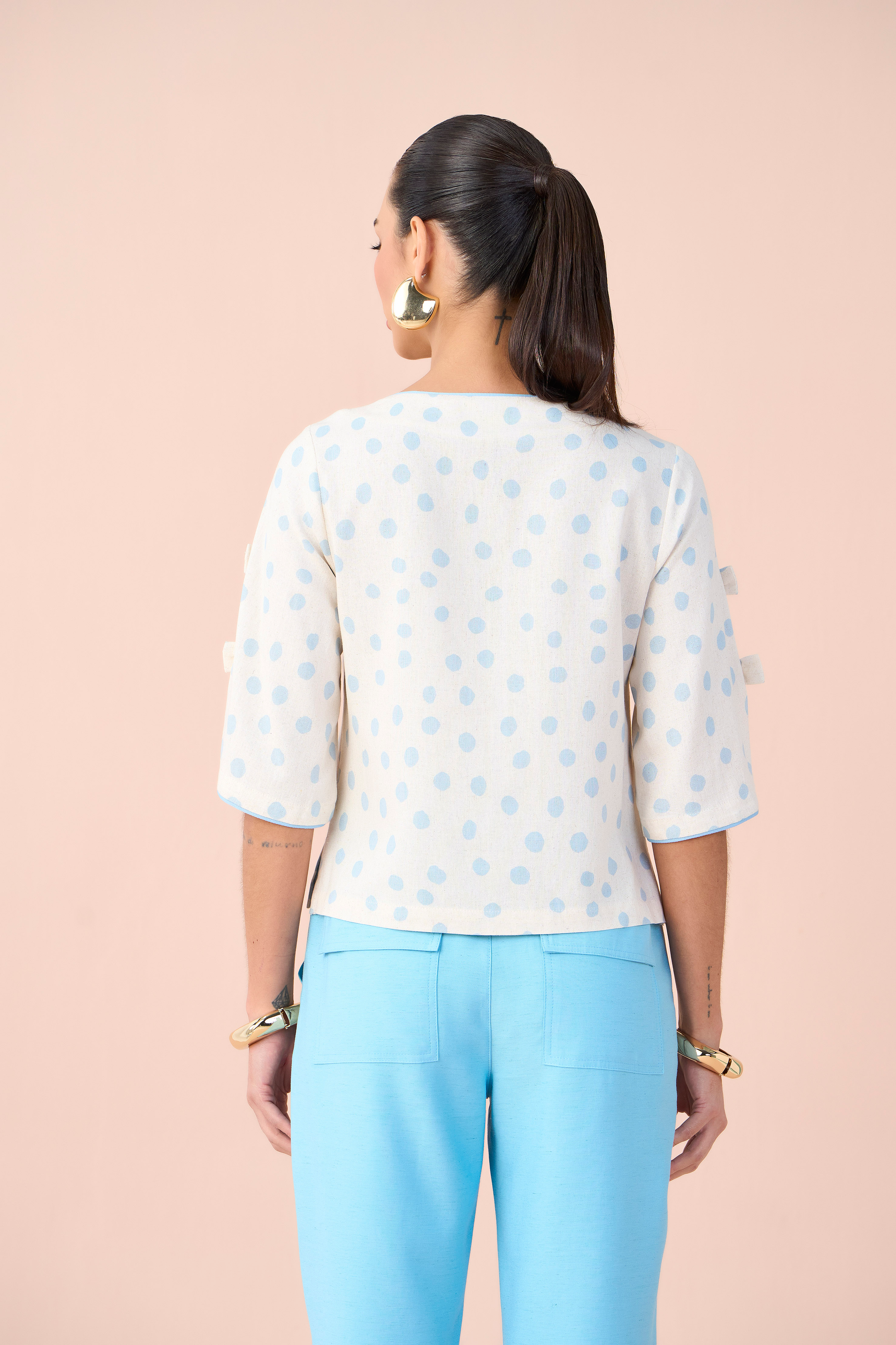 SCALON - Blusa Viscose Manga 3/4 Poa Azul