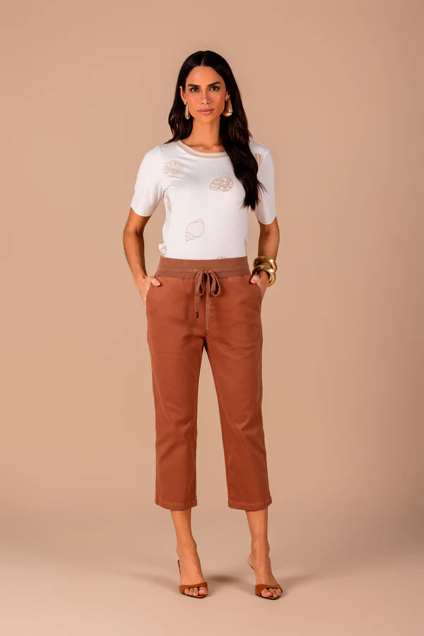 Scalon - T-shirt Malha Manga Curta Conchas Bege