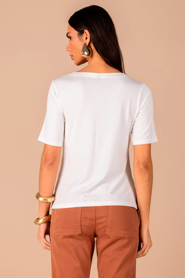 Scalon - T-shirt Malha Manga Curta Conchas Bege