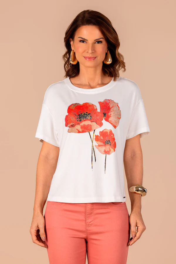 SCALON - T-shirt Malha Manga Curta Papoula Vermelha