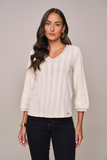 SCALON - Blusa Malha Manga 7/8 Listras Marfim