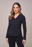 SCALON - Blusa Malha Canelada Manga Preto