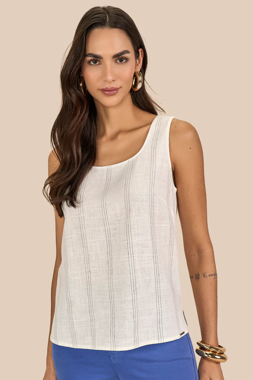SCALON - Regata Vicose Alça Larga Listras Color Branco