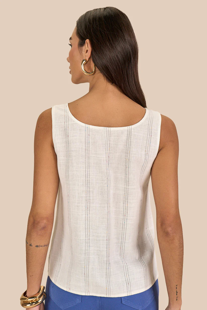 SCALON - Regata Vicose Alça Larga Listras Color Branco