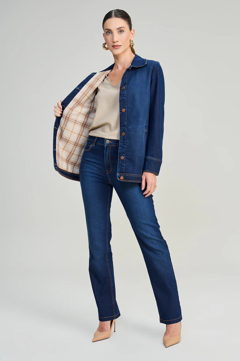 SCALON - Jaqueta Jeans Manga Longa Estonado Azul Marinho