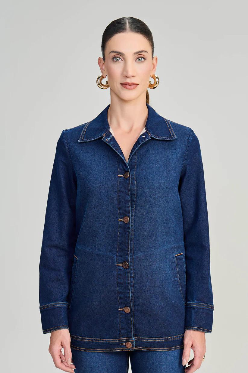 SCALON - Jaqueta Jeans Manga Longa Estonado Azul Marinho