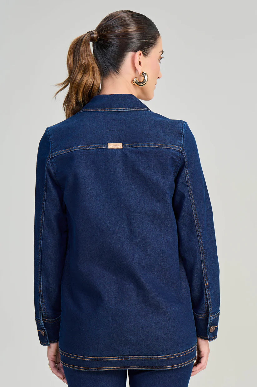 SCALON - Jaqueta Jeans Manga Longa Estonado Azul Marinho