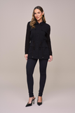 SCALON - Parka Crepe Manga Longa Preto Risca de Giz
