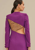 ALPHORRIA - Vestido Longo Bordado Recortes e Fenda Violeta