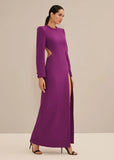 ALPHORRIA - Vestido Longo Bordado Recortes e Fenda Violeta