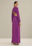 ALPHORRIA - Vestido Longo Bordado Recortes e Fenda Violeta