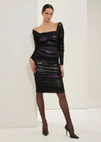 ALPHORRIA - Vestido Mídi Metalizado Bicolor Preto