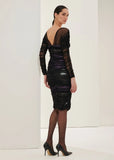 ALPHORRIA - Vestido Mídi Metalizado Bicolor Preto