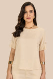 SCALON - Conjunto Viscose Blusa e Bermuda Areia Bege