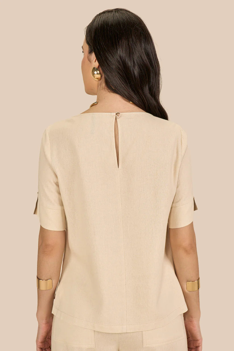 SCALON - Conjunto Viscose Blusa e Bermuda Areia Bege