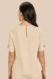 SCALON - Conjunto Viscose Blusa e Bermuda Areia Bege