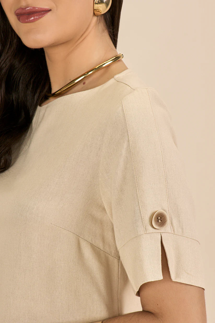 SCALON - Conjunto Viscose Blusa e Bermuda Areia Bege