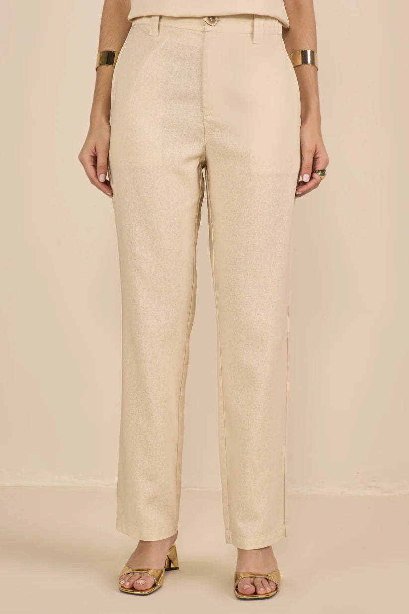 SCALON - Conjunto Viscose Blusa e Bermuda Areia Bege