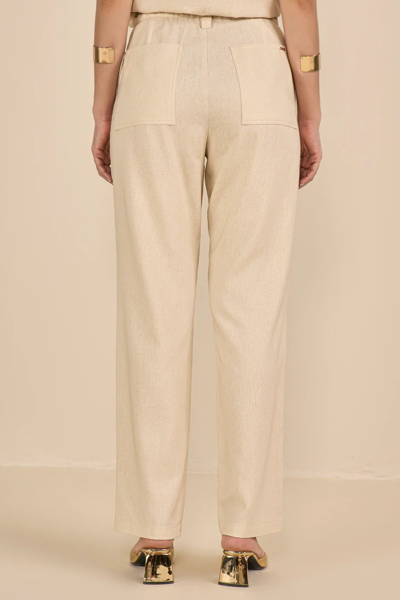 SCALON - Conjunto Viscose Blusa e Bermuda Areia Bege
