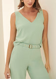 ALPHORRIA - Conjunto Blusa Decote e Calca Pantalonada Verde Malva