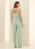 ALPHORRIA - Conjunto Blusa Decote e Calca Pantalonada Verde Malva