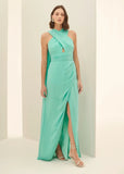 ALPHORRIA - Vestido Longo Decote Echarpe Tiffany Azul Marinho