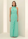 ALPHORRIA - Vestido Longo Decote Echarpe Tiffany Azul Marinho